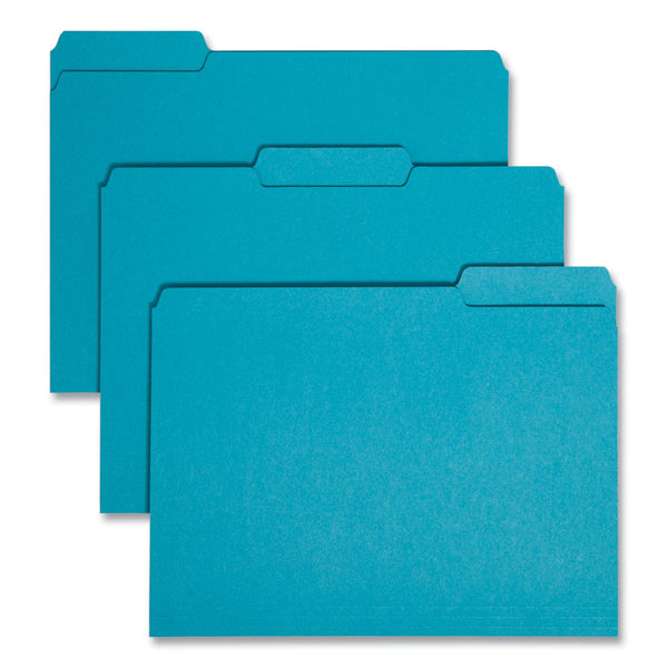 Smead™ Interior File Folders, 1/3-Cut Tabs: Assorted, Letter Size, 0.75" Expansion, Teal, 100/Box (SMD10291)