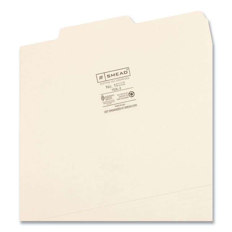 Smead™ Manila File Folders, 1/3-Cut Tabs: Center Position, Letter Size, 0.75" Expansion, Manila, 100/Box (SMD10332)