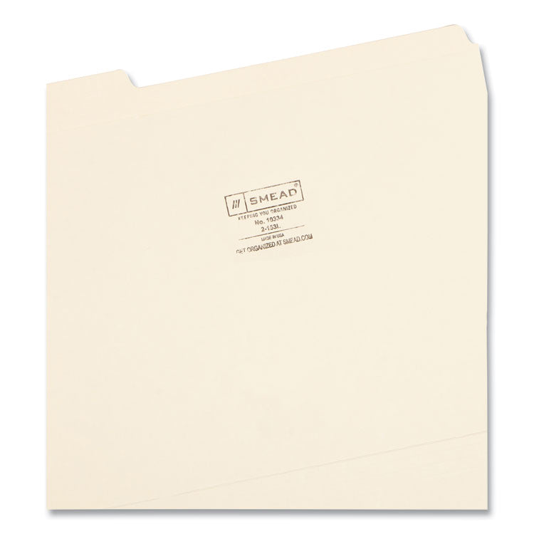 Smead™ Reinforced Tab Manila File Folders, 1/3-Cut Tabs: Assorted, Letter Size, 0.75" Expansion, 11-pt Manila, 100/Box (SMD10334)
