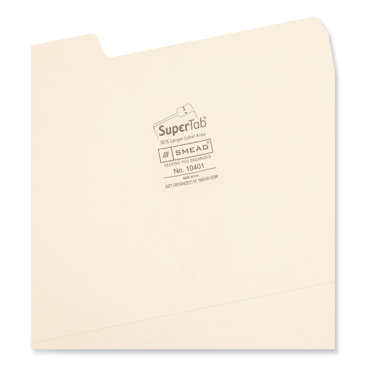 Smead™ SuperTab Top Tab File Folders, 1/3-Cut Tabs: Assorted, Letter Size, 0.75" Expansion, 14-pt Manila, 50/Box (SMD10401)