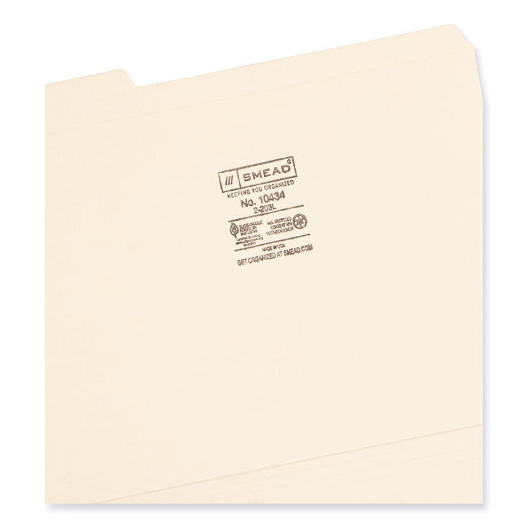 Smead™ Reinforced Tab Manila File Folders, 1/3-Cut Tabs: Assorted, Letter Size, 0.75" Expansion, 14-pt Manila, 100/Box (SMD10434)
