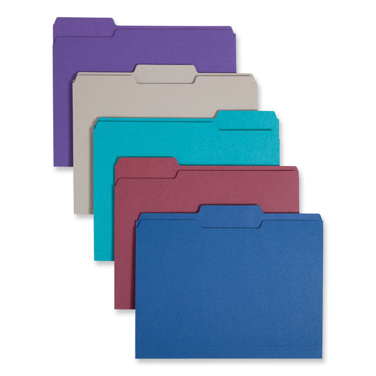Smead™ Colored File Folders, 1/3-Cut Tabs: Assorted, Letter Size, 0.75" Expansion, Assorted: Gray/Maroon/Navy/Purple/Teal, 100/Box (SMD11948)