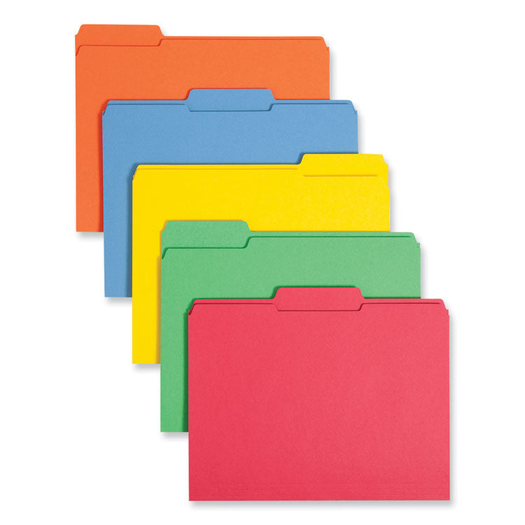 Smead™ Reinforced Top Tab Colored File Folders, 1/3-Cut Tabs: Assorted, Letter Size, 0.75" Expansion, Assorted Colors, 100/Box (SMD11993)