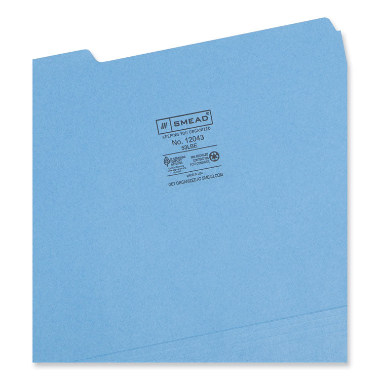 Smead™ Colored File Folders, 1/3-Cut Tabs: Assorted, Letter Size, 0.75" Expansion, Blue, 100/Box (SMD12043)
