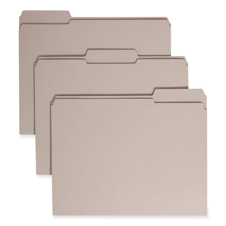 Smead™ Reinforced Top Tab Colored File Folders, 1/3-Cut Tabs: Assorted, Letter Size, 0.75" Expansion, Gray, 100/Box (SMD12334)