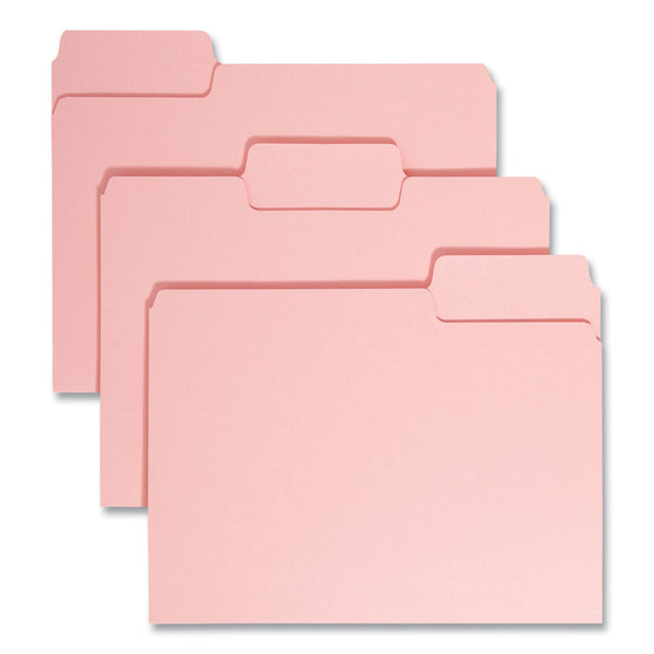 Smead™ Colored File Folders, 1/3-Cut Tabs: Assorted, Letter Size, 0.75" Expansion, Pink, 100/Box (SMD12643)
