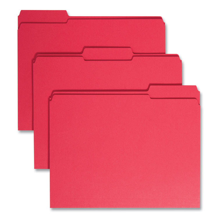 Smead™ Reinforced Top Tab Colored File Folders, 1/3-Cut Tabs: Assorted, Letter Size, 0.75" Expansion, Red, 100/Box (SMD12734)
