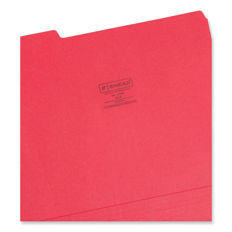 Smead™ Colored File Folders, 1/3-Cut Tabs: Assorted, Letter Size, 0.75" Expansion, Red, 100/Box (SMD12743)