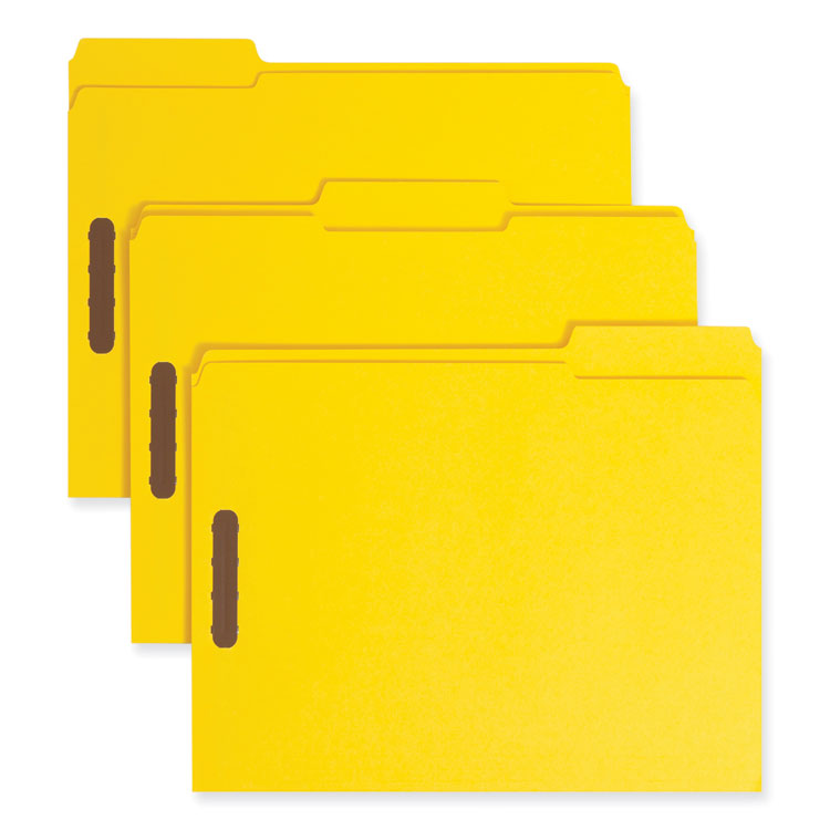 Smead™ Top Tab Colored Fastener Folders, 0.75" Expansion, 2 Fasteners, Letter Size, Yellow Exterior, 50/Box (SMD12940)