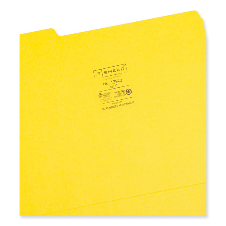 Smead™ Colored File Folders, 1/3-Cut Tabs: Assorted, Letter Size, 0.75" Expansion, Yellow, 100/Box (SMD12943)