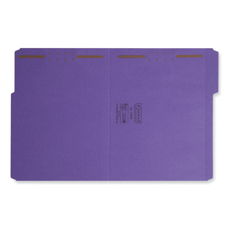 Smead™ Top Tab Colored Fastener Folders, 0.75" Expansion, 2 Fasteners, Letter Size, Purple Exterior, 50/Box (SMD13040)