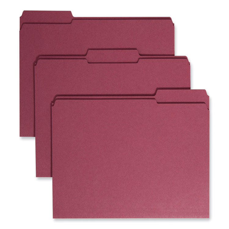 Smead™ Reinforced Top Tab Colored File Folders, 1/3-Cut Tabs: Assorted, Letter Size, 0.75" Expansion, Maroon, 100/Box (SMD13084)