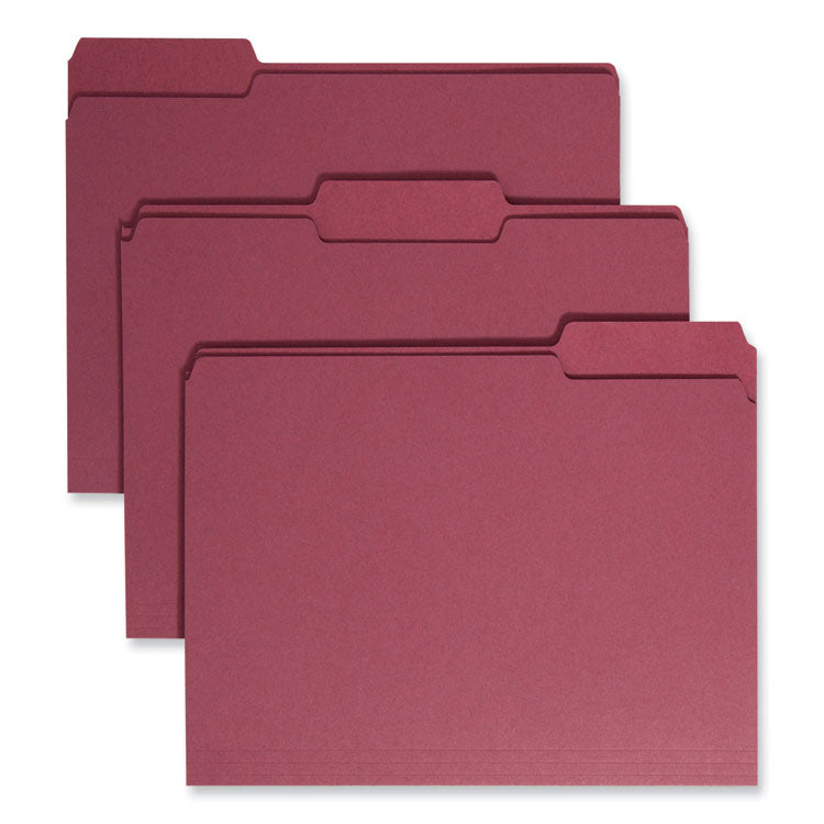 Smead™ Colored File Folders, 1/3-Cut Tabs: Assorted, Letter Size, 0.75" Expansion, Maroon, 100/Box (SMD13093)