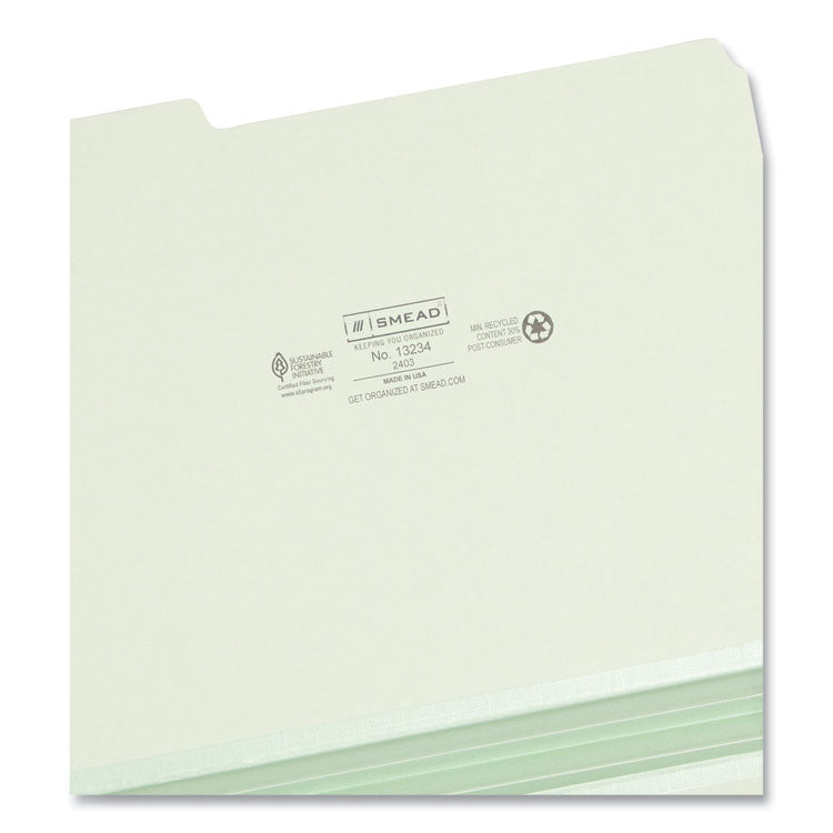 Smead™ Expanding Recycled Heavy Pressboard Folders, 1/3-Cut Tabs: Assorted, Letter Size, 2" Expansion, Gray-Green, 25/Box (SMD13234)