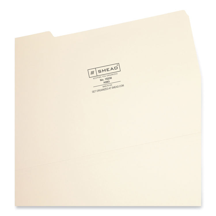 Smead™ Interior File Folders, 1/3-Cut Tabs: Assorted, Legal Size, 0.75" Expansion, Manila, 100/Box (SMD15230) Box of 100