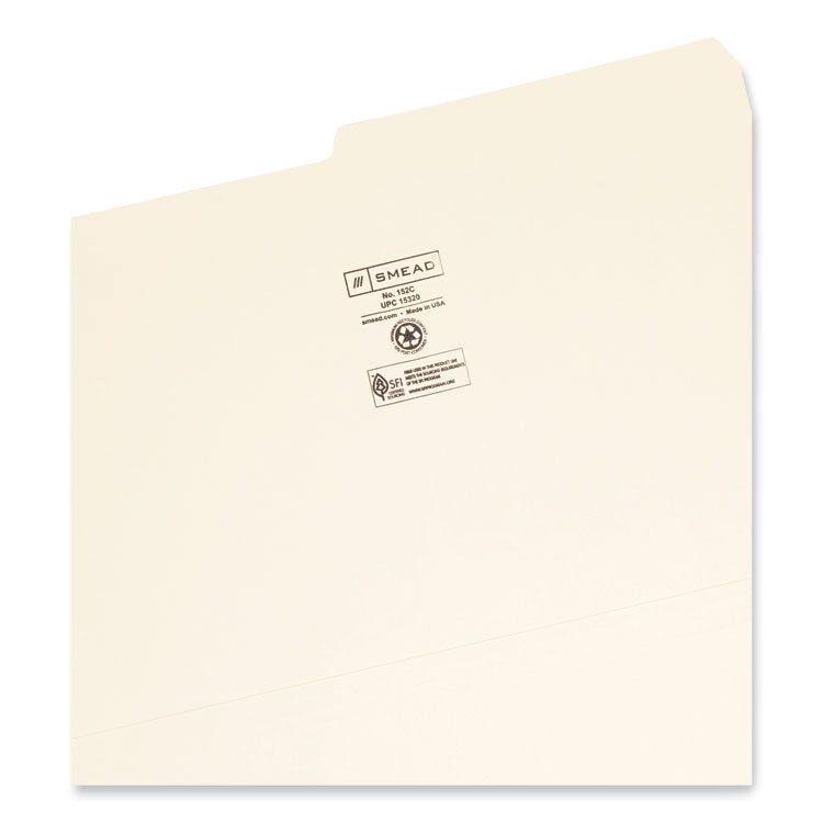 Smead™ Manila File Folders, 1/2-Cut Tabs: Assorted, Legal Size, 0.75" Expansion, Manila, 100/Box (SMD15320)