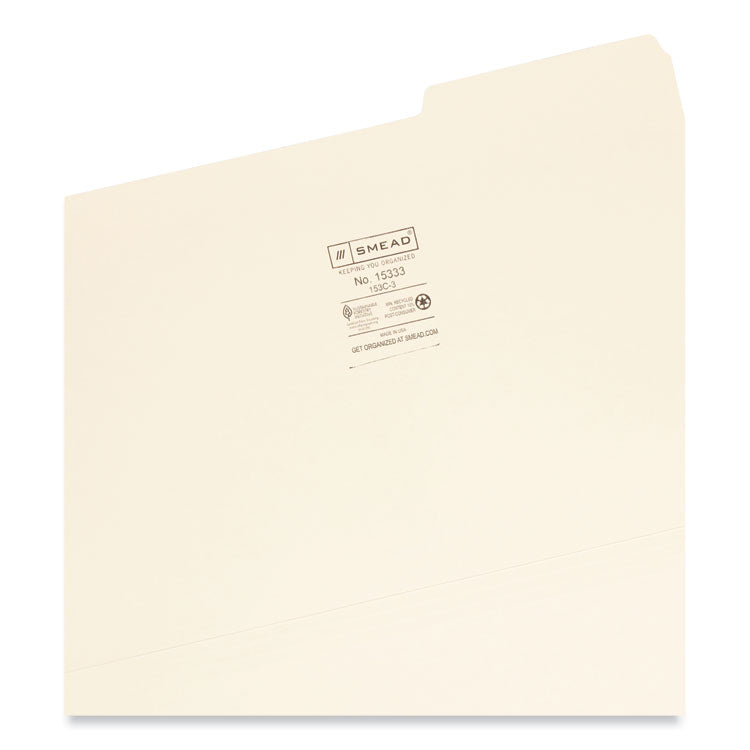 Smead™ Manila File Folders, 1/3-Cut Tabs: Right Position, Legal Size, 0.75" Expansion, Manila, 100/Box (SMD15333) Box of 100