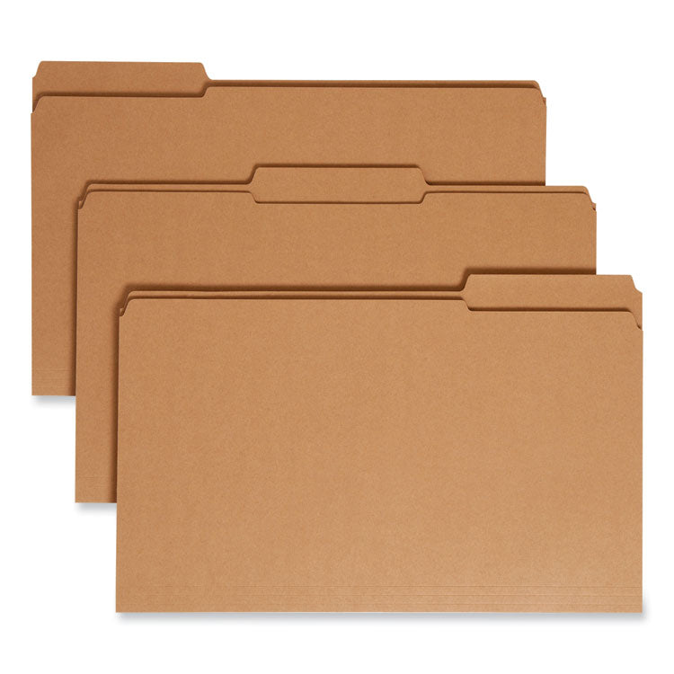 Smead™ Heavyweight Kraft File Folder, 1/3-Cut Tabs: Assorted, Legal Size, 0.75" Expansion, 11-pt Kraft, Brown, 100/Box (SMD15734)