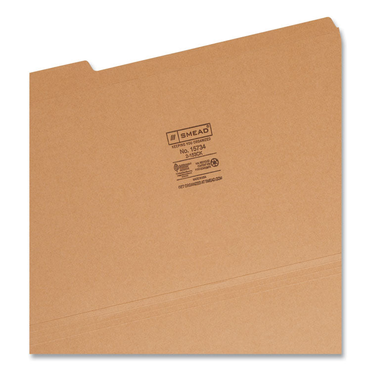 Smead™ Heavyweight Kraft File Folder, 1/3-Cut Tabs: Assorted, Legal Size, 0.75" Expansion, 11-pt Kraft, Brown, 100/Box (SMD15734)