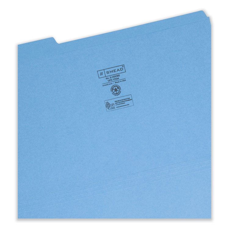 Smead™ Reinforced Top Tab Colored File Folders, 1/3-Cut Tabs: Assorted, Legal Size, 0.75" Expansion, Blue, 100/Box (SMD17034)