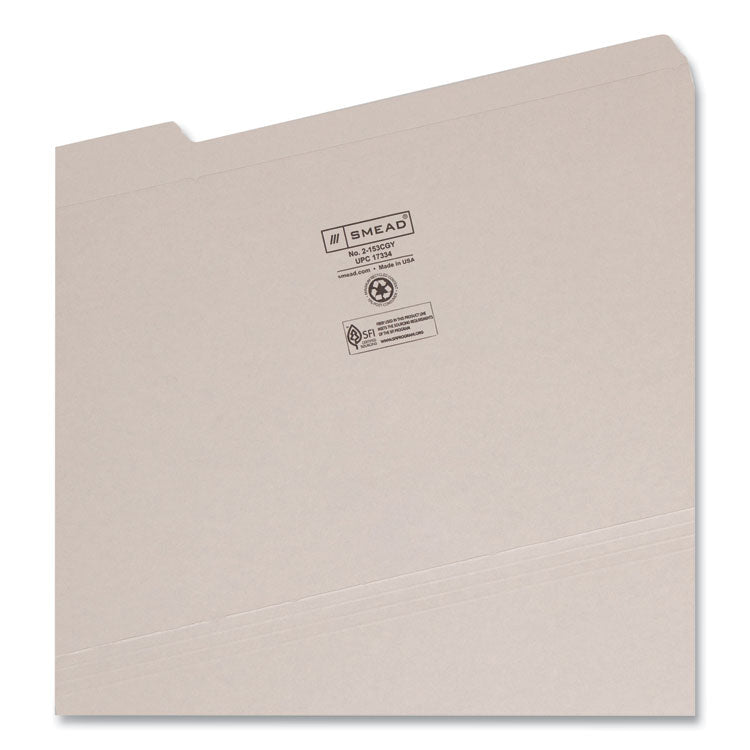 Smead™ Reinforced Top Tab Colored File Folders, 1/3-Cut Tabs: Assorted, Legal Size, 0.75" Expansion, Gray, 100/Box (SMD17334)