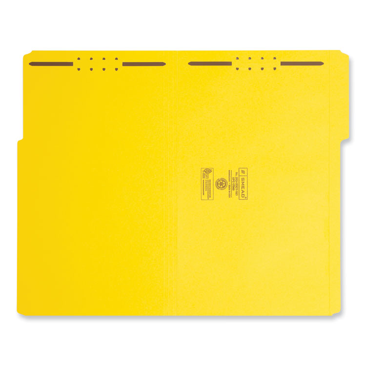 Smead™ Top Tab Colored Fastener Folders, 0.75" Expansion, 2 Fasteners, Legal Size, Yellow Exterior, 50/Box (SMD17940)