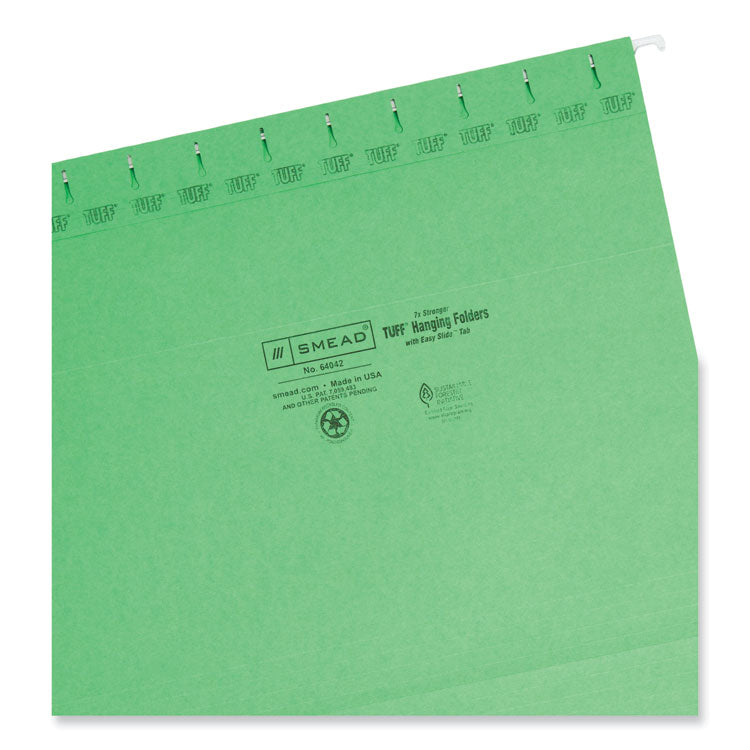 Smead™ TUFF Hanging Folders with Easy Slide Tab, Letter Size, 1/3-Cut Tabs, Green, 18/Box (SMD64042)