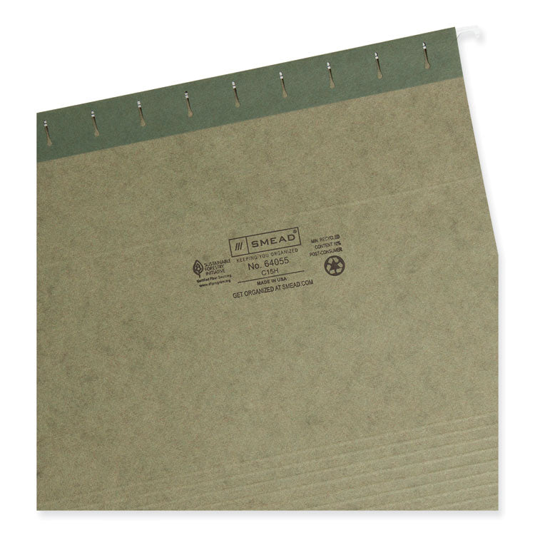 Smead™ Hanging Folders, Letter Size, 1/5-Cut Tabs, Standard Green, 25/Box (SMD64055)