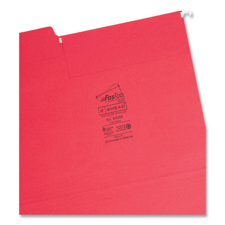 Smead™ FasTab Hanging Folders, Letter Size, 1/3-Cut Tabs, Red, 20/Box (SMD64096)