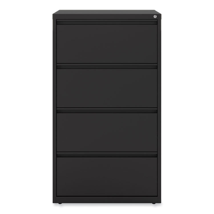 Alera® Lateral File, 4 Legal/Letter-Size File Drawers, Black, 30" x 18.63" x 52.5" (ALEHLF3054BL)