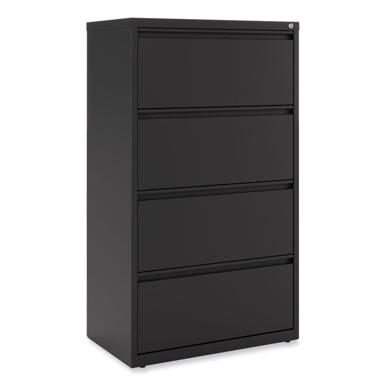 Alera® Lateral File, 4 Legal/Letter-Size File Drawers, Black, 30" x 18.63" x 52.5" (ALEHLF3054BL)