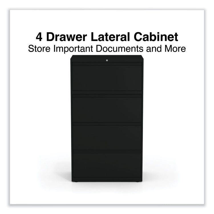 Alera® Lateral File, 4 Legal/Letter-Size File Drawers, Black, 30" x 18.63" x 52.5" (ALEHLF3054BL)