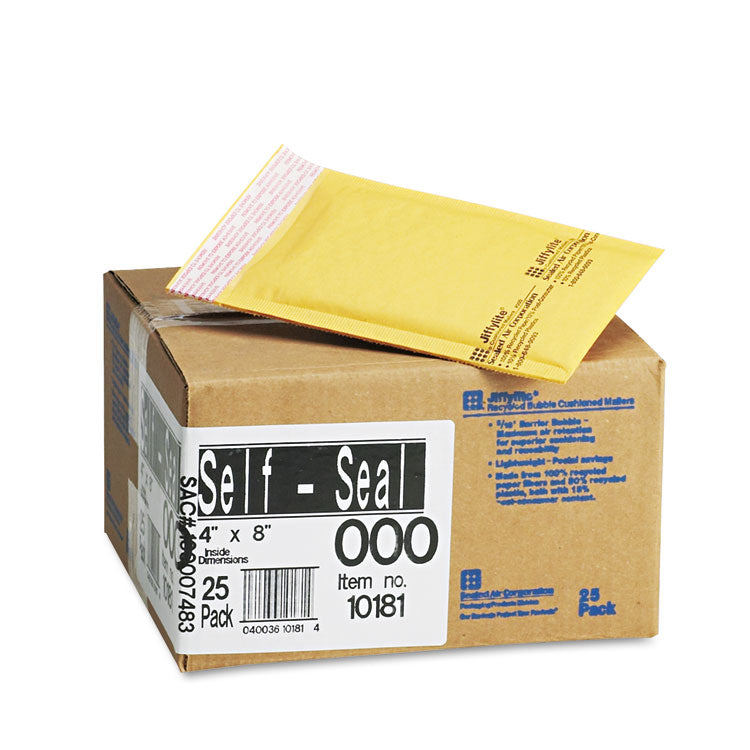 Sealed Air Jiffylite Self-Seal Bubble Mailer, #000, Barrier Bubble Air Cell Cushion, Self-Adhesive Closure, 4 x 8, Brown Kraft, 25/CT (SEL10181) Carton of 25