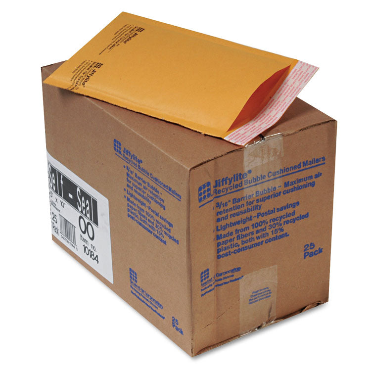 Sealed Air Jiffylite Self-Seal Bubble Mailer, #00, Barrier Bubble Air Cell Cushion, Self-Adhesive Closure, 5 x 10, Brown Kraft, 25/CT (SEL10184) Carton of 25