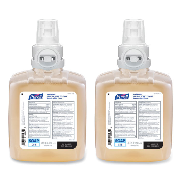 PURELL® Healthy Soap 2.0% CHG Antimicrobial Foam for CS8 Dispensers, Fragrance-Free, 1,200 mL, 2/Carton (GOJ788102) Case of 2