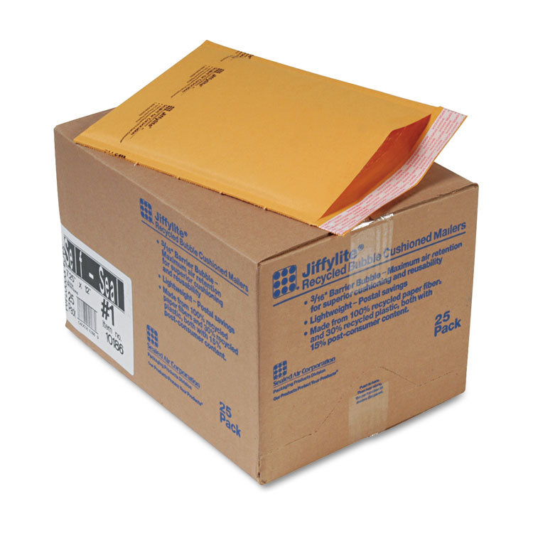Sealed Air Jiffylite Self-Seal Bubble Mailer, #1, Barrier Bubble Air Cell Cushion, Self-Adhesive Closure, 7.25 x 12, Brown Kraft, 25/CT (SEL10186) Carton of 25