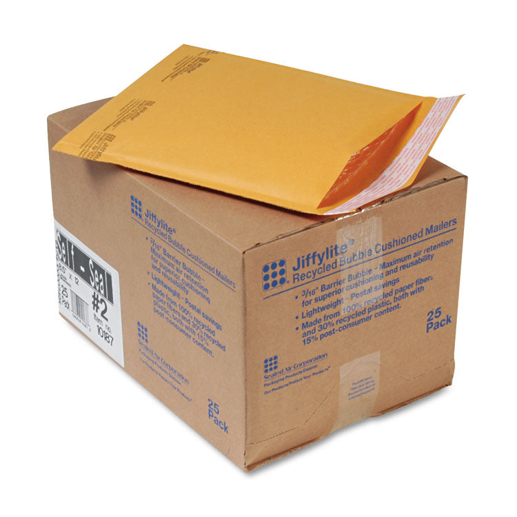 Sealed Air Jiffylite Self-Seal Bubble Mailer, #2, Barrier Bubble Air Cell Cushion, Self-Adhesive Closure, 8.5 x 12, Brown Kraft, 25/CT (SEL10187) Carton of 25