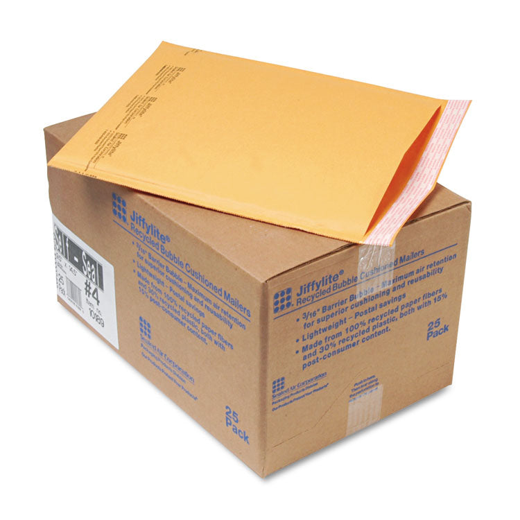 Sealed Air Jiffylite Self-Seal Bubble Mailer, #4, Barrier Bubble Air Cell Cushion, Self-Adhesive Closure, 9.5 x 14.5, Brown Kraft, 25/CT (SEL10189) Carton of 25