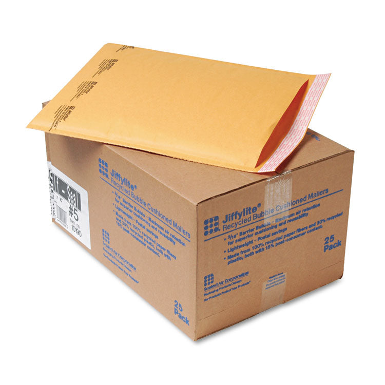 Sealed Air Jiffylite Self-Seal Bubble Mailer, #5, Barrier Bubble Air Cell Cushion, Self-Adhesive Closure, 10.5 x 16, Brown Kraft, 25/CT (SEL10190) Carton of 25