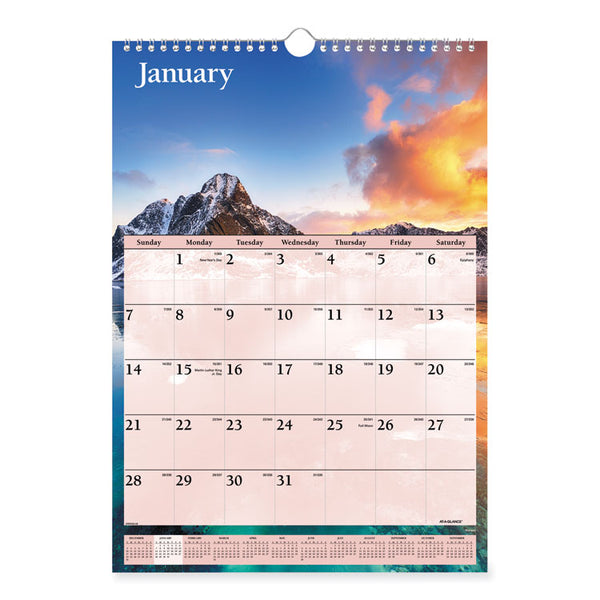 AT-A-GLANCE® Scenic Monthly Wall Calendar, Scenic Landscape Photography, 12 x 17, White/Multicolor Sheets, 12-Month (Jan to Dec): 2024 (AAGDMW20028)