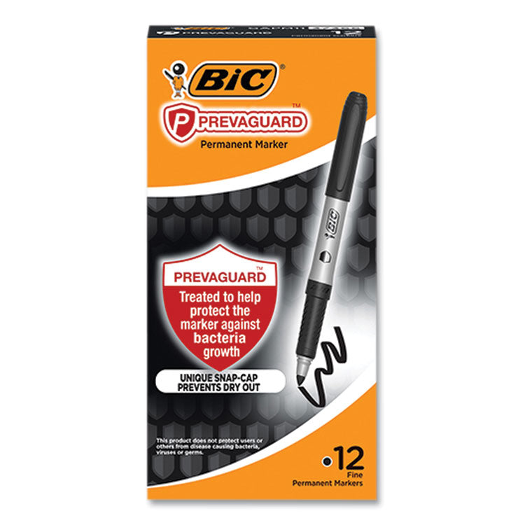 BIC® PrevaGuard Permanent Marker, Fine Bullet Tip, Black, 12/Pack (BICGAPM11BLK)