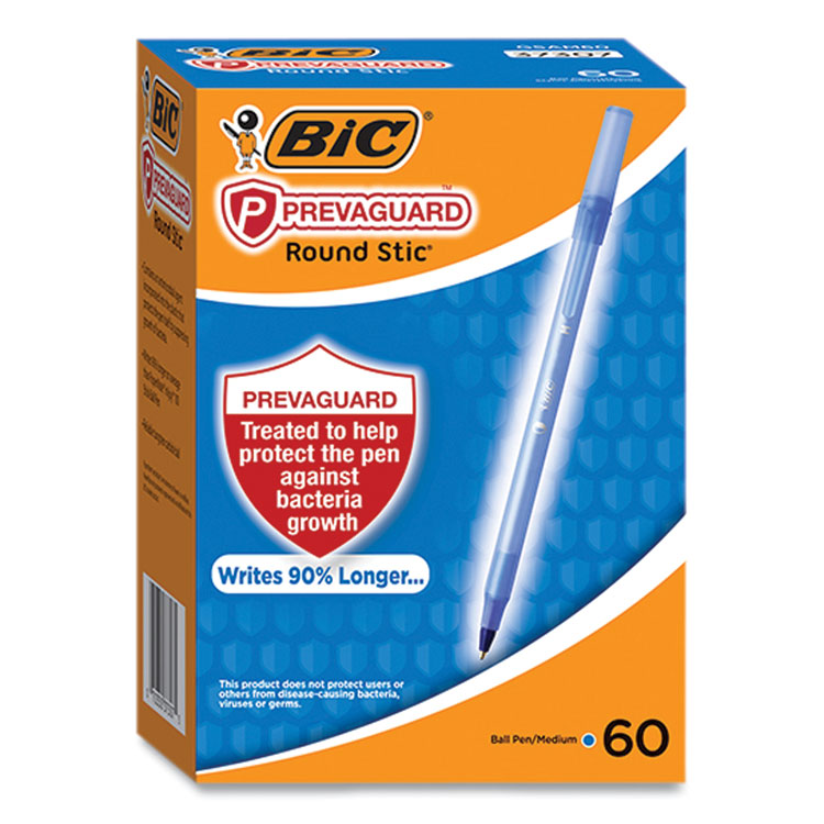 BIC® PrevaGuard Round Stic Pen, Stick, Medium 1 mm, Blue Ink, Translucent Blue Barrel, 60/Pack (BICGSAM60BLU)