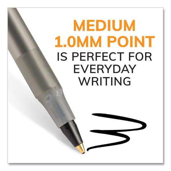 BIC® Round Stic Xtra Life Ballpoint Pen, Stick, Medium 1 mm, Black Ink, Translucent Black Barrel, 144/Pack (BICGSM144AZBLK)