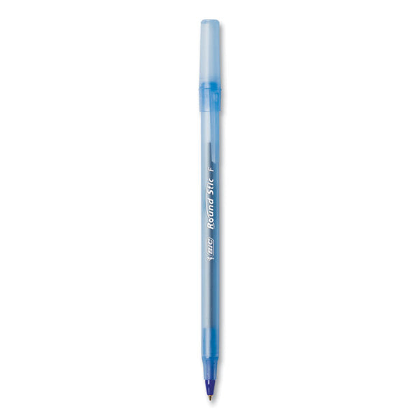 BIC® Round Stic Xtra Life Ballpoint Pen, Stick, Medium 1 mm, Blue Ink, Translucent Blue Barrel, 144/Pack (BICGSM144AZBLU)