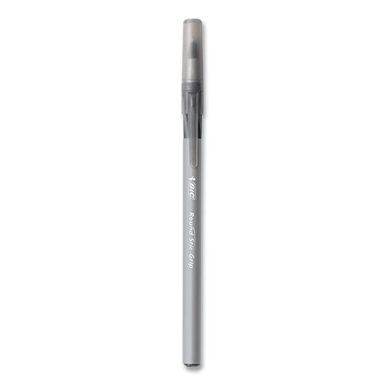 BIC® Round Stic Grip Xtra Comfort Ballpoint Pen, Medium 1 mm, Black Ink, Gray/Black, 24/Box, 6 Boxes/Pack (BICGSMG144EBLK) Pack of 144