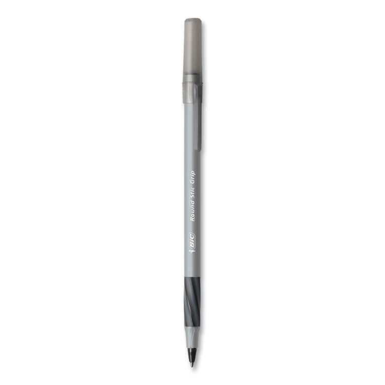 BIC® Round Stic Grip Xtra Comfort Ballpoint Pen, Medium 1 mm, Black Ink, Gray/Black, 24/Box, 6 Boxes/Pack (BICGSMG144EBLK) Pack of 144