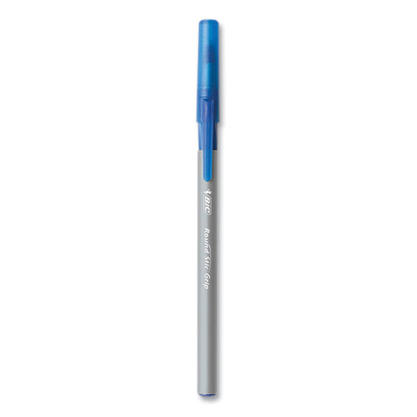 BIC® Round Stic Grip Xtra Comfort Ballpoint Pen, Medium 1 mm, Blue Ink, Gray/Blue Barrel, 24/Box, 6 Boxes/Pack (BICGSMG144EBLU)