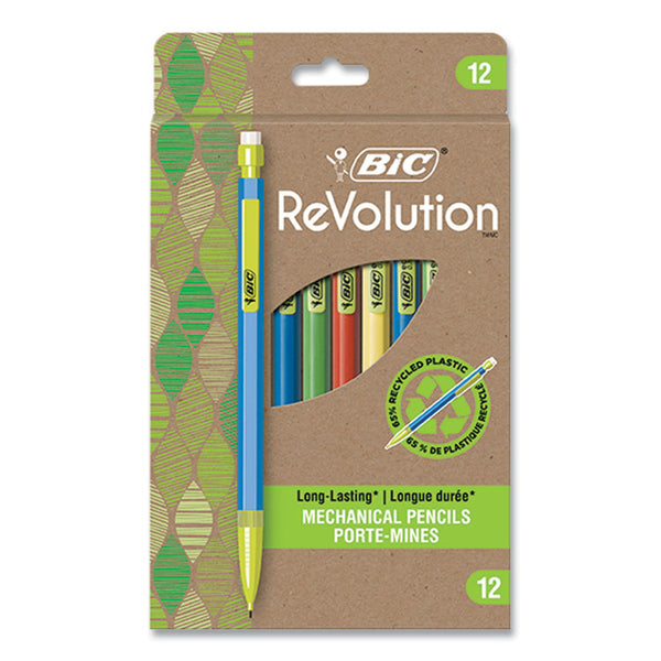 BIC® ReVolution Mechanical Pencil, 0.7 mm, HB (#2), Black Lead, Assorted Barrel Colors, 12/Pack (BICMPE12BLK)