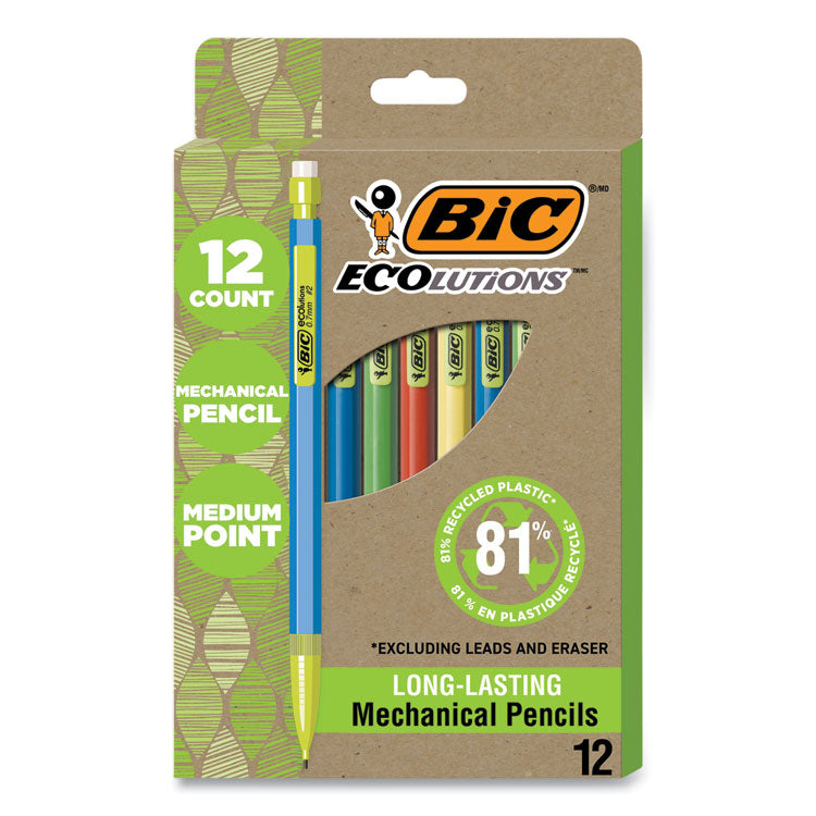 BIC® ReVolution Mechanical Pencil, 0.7 mm, HB (#2), Black Lead, Assorted Barrel Colors, 12/Pack (BICMPE12BLK) 1 Dozen