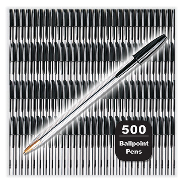 BIC® Cristal Xtra Smooth Ballpoint Pen, Stick, Medium 1 mm, Black Ink, Clear Barrel, 500/Pack (BICMS500EBLK)